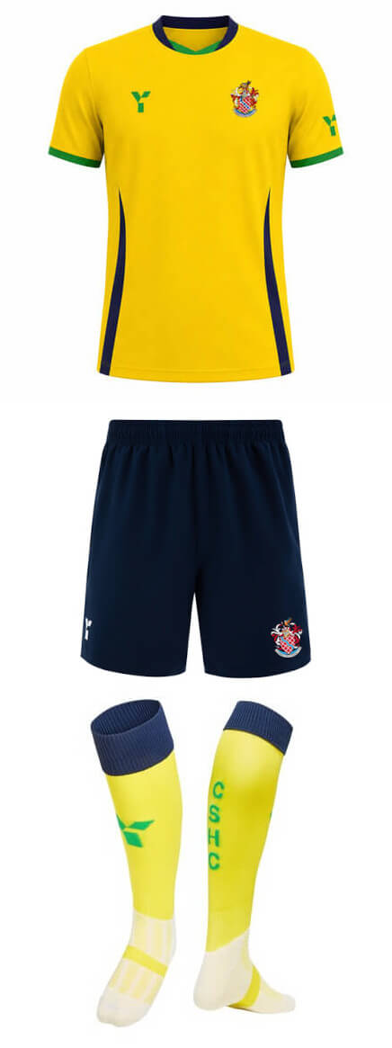 Alternate kit - yellow shirts, navy shorts, yellow socks